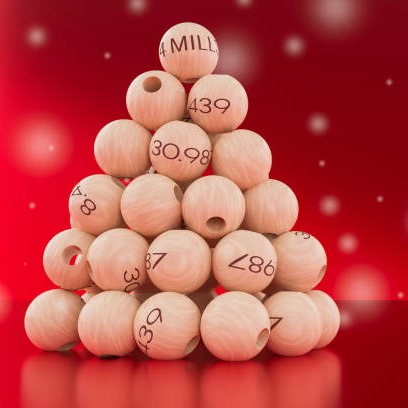 Christmas lottery balls of December 22, close view, on a white background. Illustration 3d.